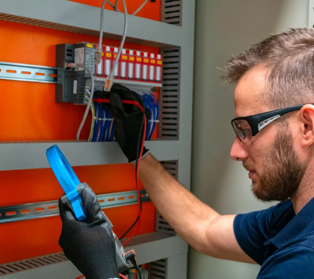 Elektryk w Krakowie przy rozdzielnicy elektrycznej